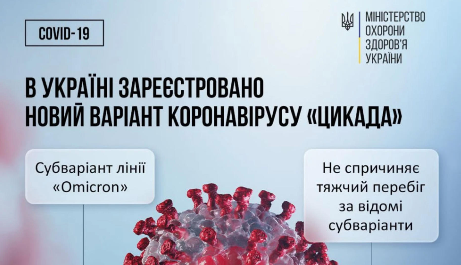 В Україні зареєстровано перший випадок нового варіанту коронавірусу під назвою «Цикада»